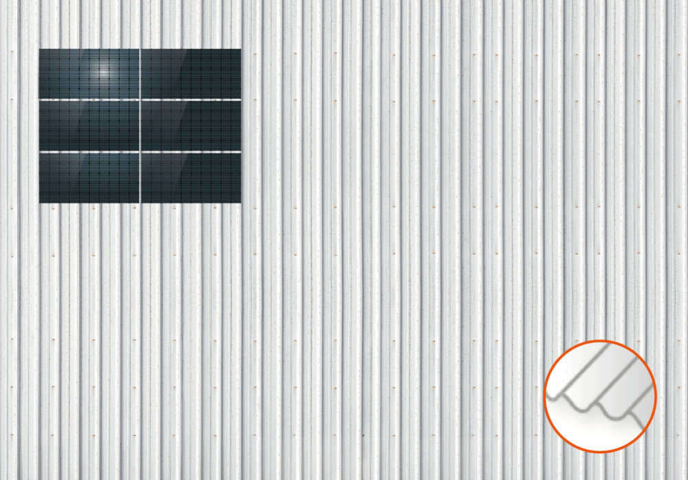 ClickFit EVO Staaldak trapezium-damwand met montageprofielen 3x2 landscape. 3 rijen van 2 panelen