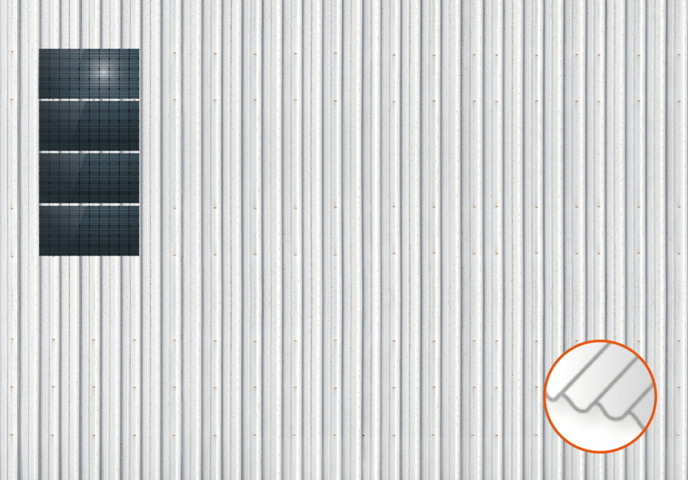 ClickFit EVO Staaldak trapezium-damwand met montageprofielen 4x1 landscape. 4 rijen van 1 paneel
