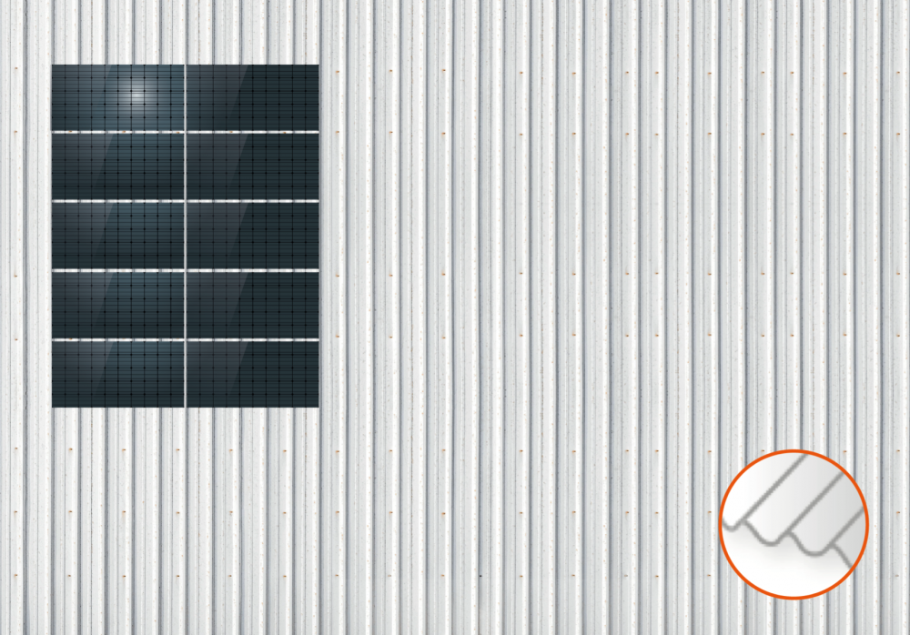 ClickFit EVO Staaldak trapezium-damwand met montageprofielen 5x2 landscape. 5 rijen van 2 panelen