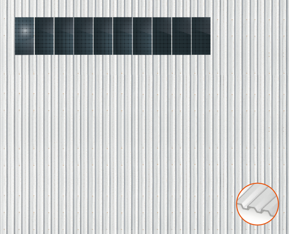 ClickFit EVO Staaldak trapezium-damwand met montageprofielen t.b.v. optimizers 1x10 Portrait 1 rij van 10 panelen