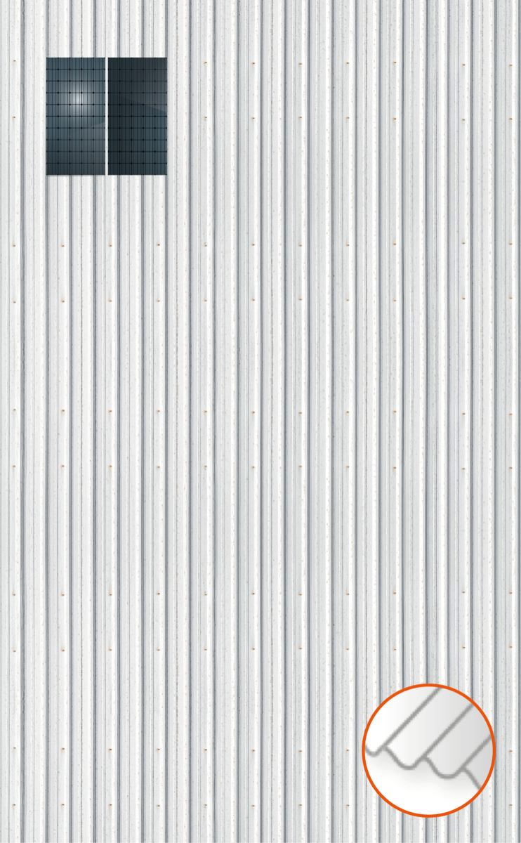 ClickFit EVO Staaldak trapezium-damwand met montageprofielen 1x2 portrait. 1 rij van 2 panelen