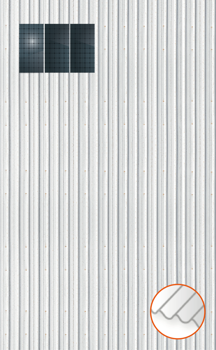 ClickFit EVO Staaldak trapezium-damwand met montageprofielen 1x3 portrait. 1 rij van 3 panelen