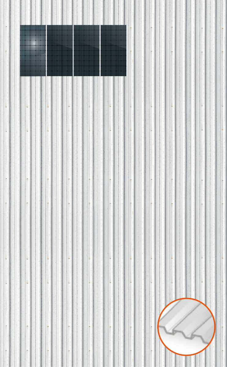 ClickFit EVO Staaldak trapezium-damwand met montageprofielen t.b.v. optimizers 1x4 Portrait 1 rij van 4 panelen