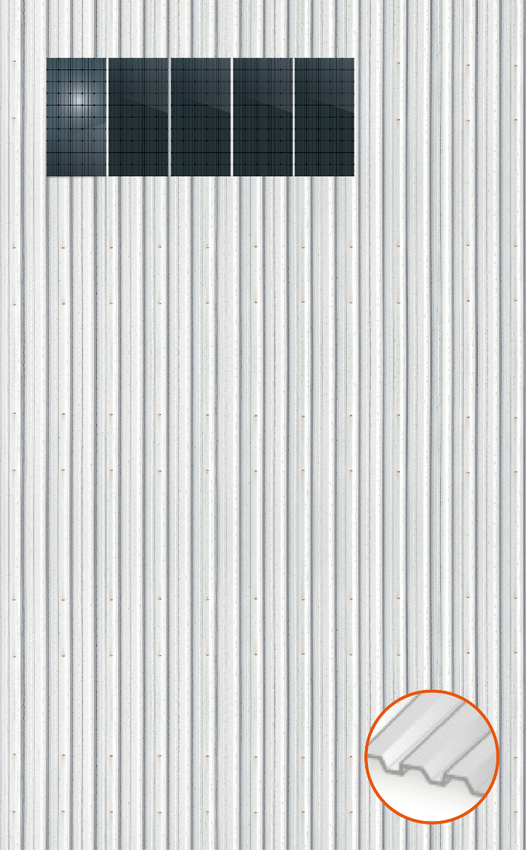 ClickFit EVO Staaldak trapezium-damwand met montageprofielen t.b.v. optimizers 1x5 Portrait 1 rij van 5 panelen