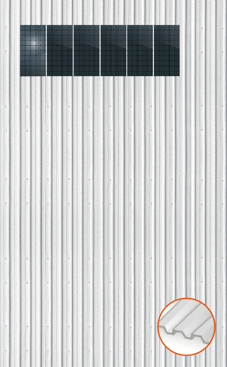 ClickFit EVO Staaldak trapezium-damwand met montageprofielen t.b.v. optimizers 1x6 Portrait 1 rij van 6 panelen