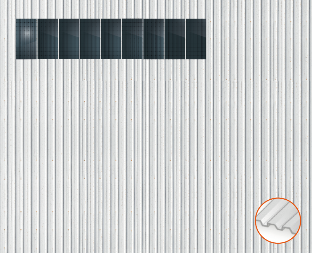 ClickFit EVO Staaldak trapezium-damwand met montageprofielen t.b.v. optimizers 1x9 Portrait 1 rij van 9 panelen