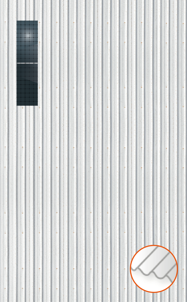 ClickFit EVO Staaldak trapezium-damwand met montageprofielen 2x1 portrait. 2 rijen van 1 paneel