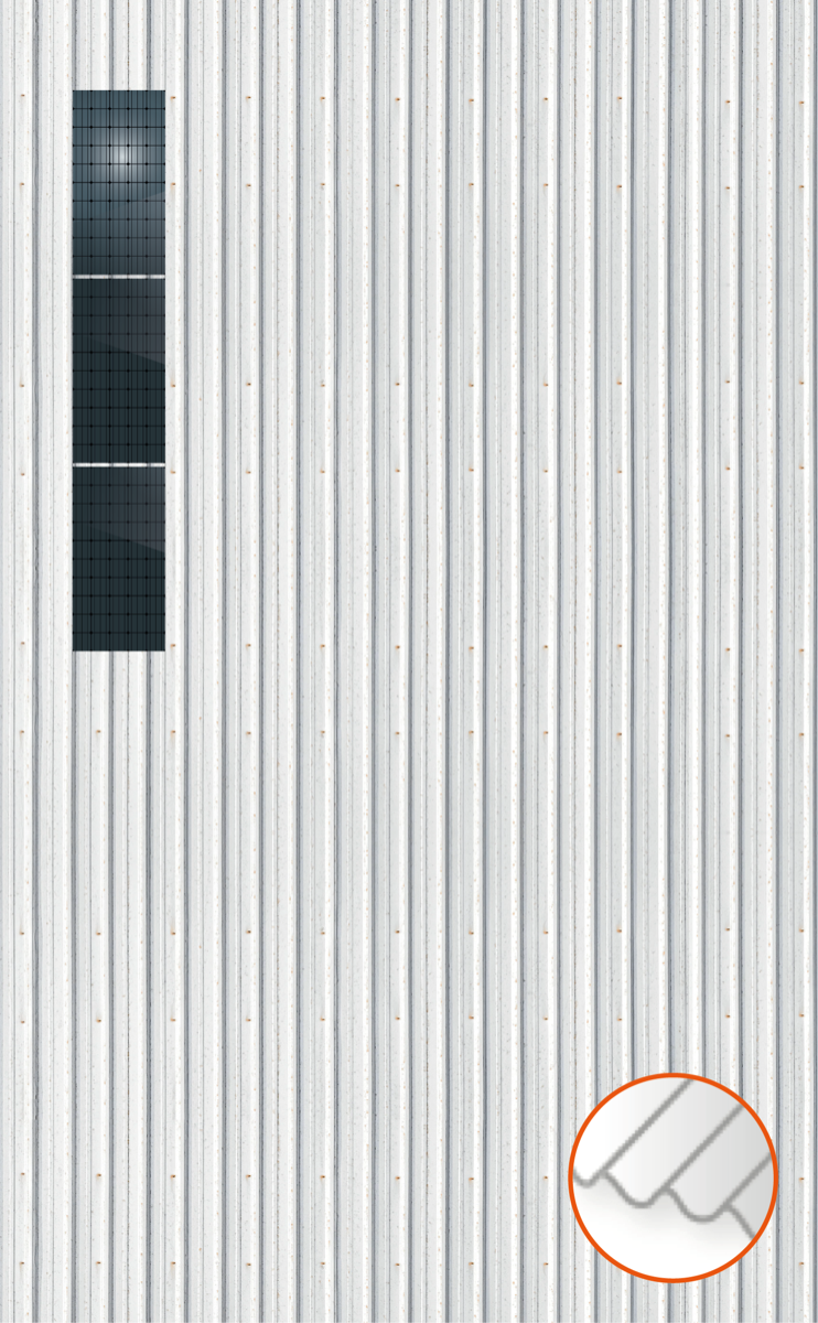 ClickFit EVO Staaldak trapezium-damwand met montageprofielen 3x1 portrait. 3 rijen van 1 paneel