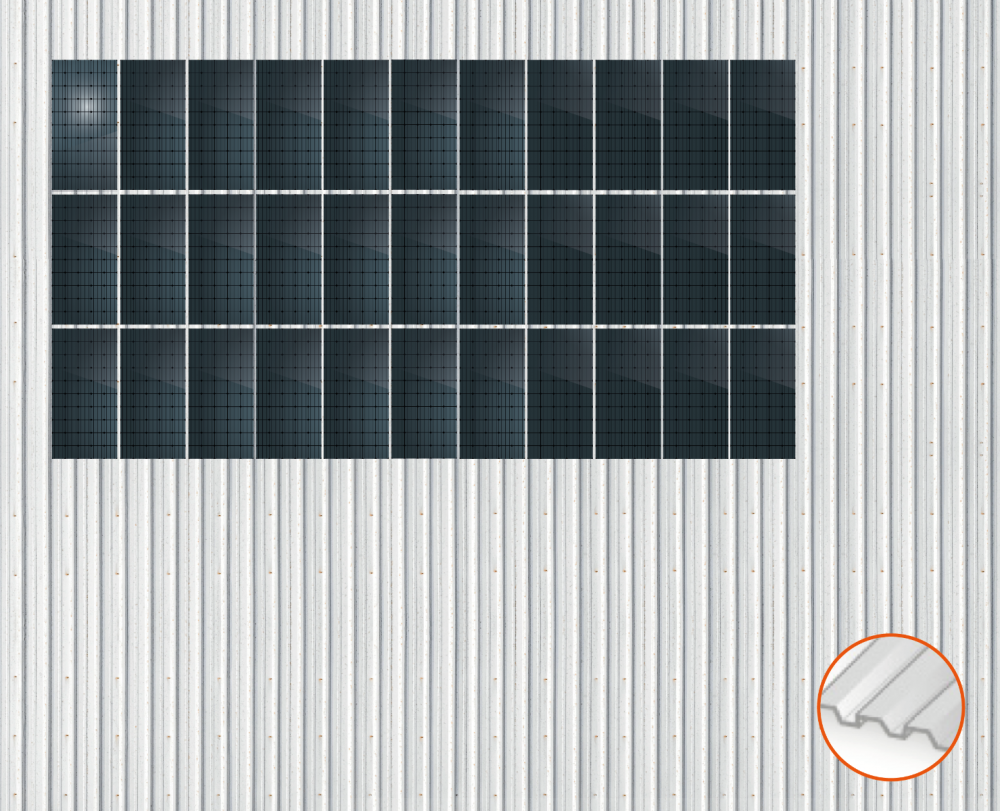 ClickFit EVO Staaldak trapezium-damwand met montageprofielen t.b.v. optimizers 3x11 Portrait 3 rijen van 11 panelen
