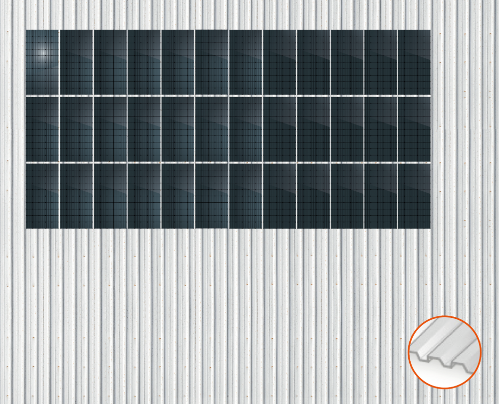 ClickFit EVO Staaldak trapezium-damwand met montageprofielen t.b.v. optimizers 3x12 Portrait 3 rijen van 12 panelen