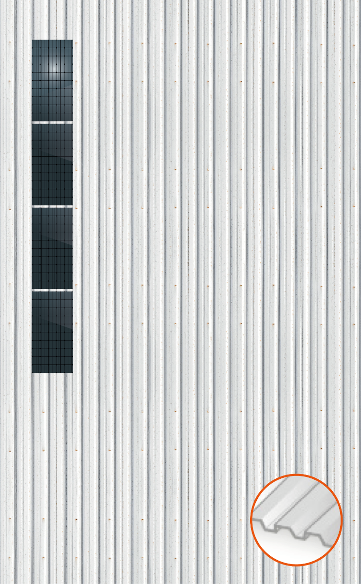 ClickFit EVO Staaldak trapezium-damwand met montageprofielen t.b.v. optimizers 4x1 Portrait 4 rijen van 1 paneel