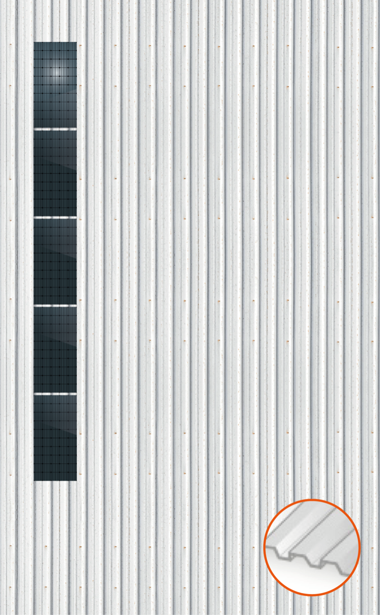 ClickFit EVO Staaldak trapezium-damwand met montageprofielen t.b.v. optimizers 5x1 Portrait 5 rijen van 1 paneel