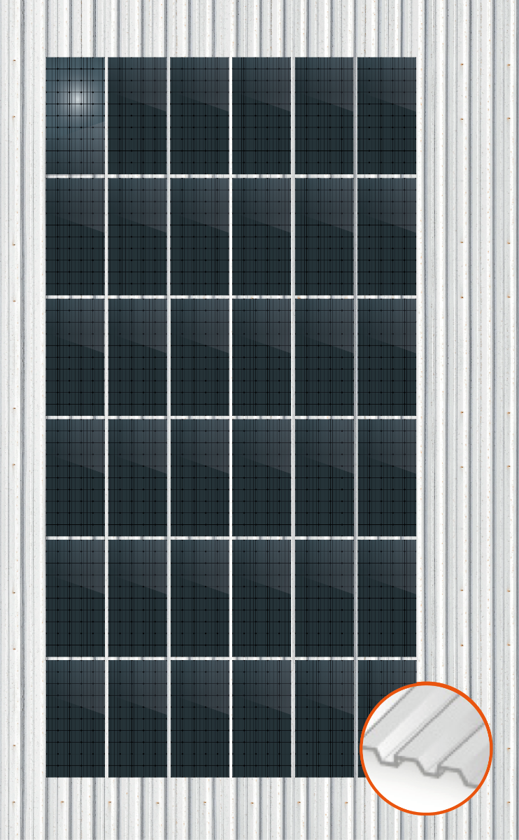 ClickFit EVO Staaldak trapezium-damwand met montageprofielen t.b.v. optimizers 6x6 Portrait 6 rijen van 6 panelen