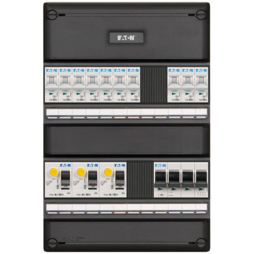 EATON Groepenkast 3fase 3x aardlek 10 groepen en hoofdschakelaar 1966024