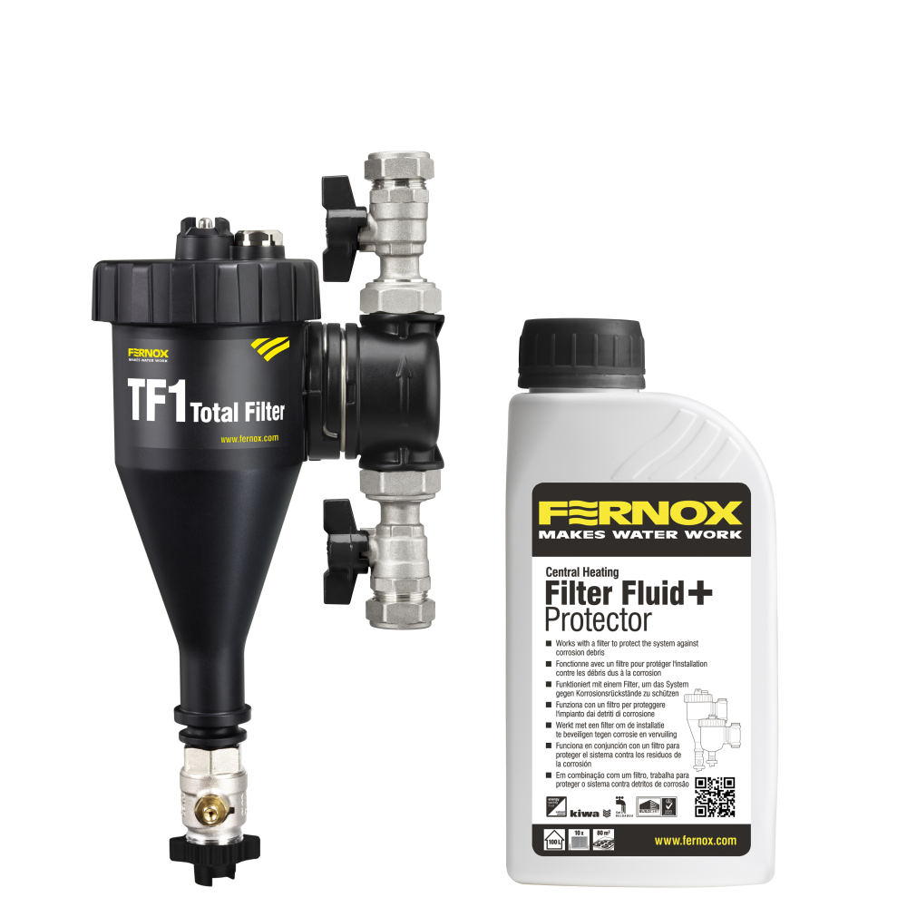 Fernox TF1 Total Filter 22mm knel & Filter Fluid + Protector 500ml