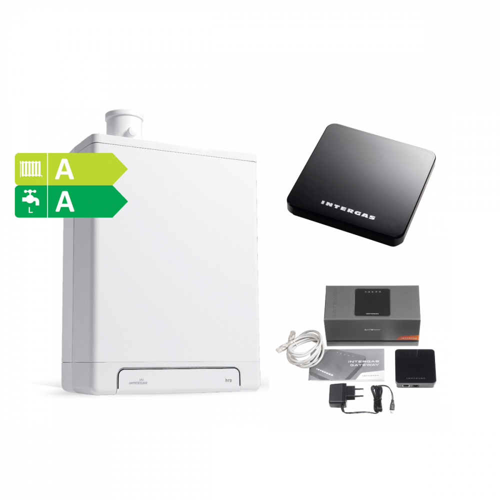 Intergas Kombi Kompakt HRE24/18 CW3 met Comfort Touch en Gateway slimmethermostaat zwart concentrisch 60/100 042628