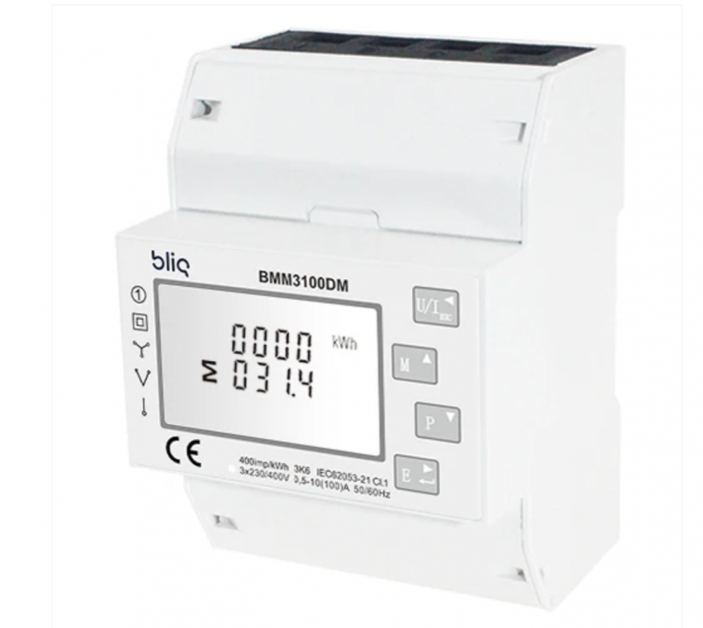 Bliq kWh meter BMM3100DM-MID (3-fase directe meter). Nodig indien PV systeem aanwezig
