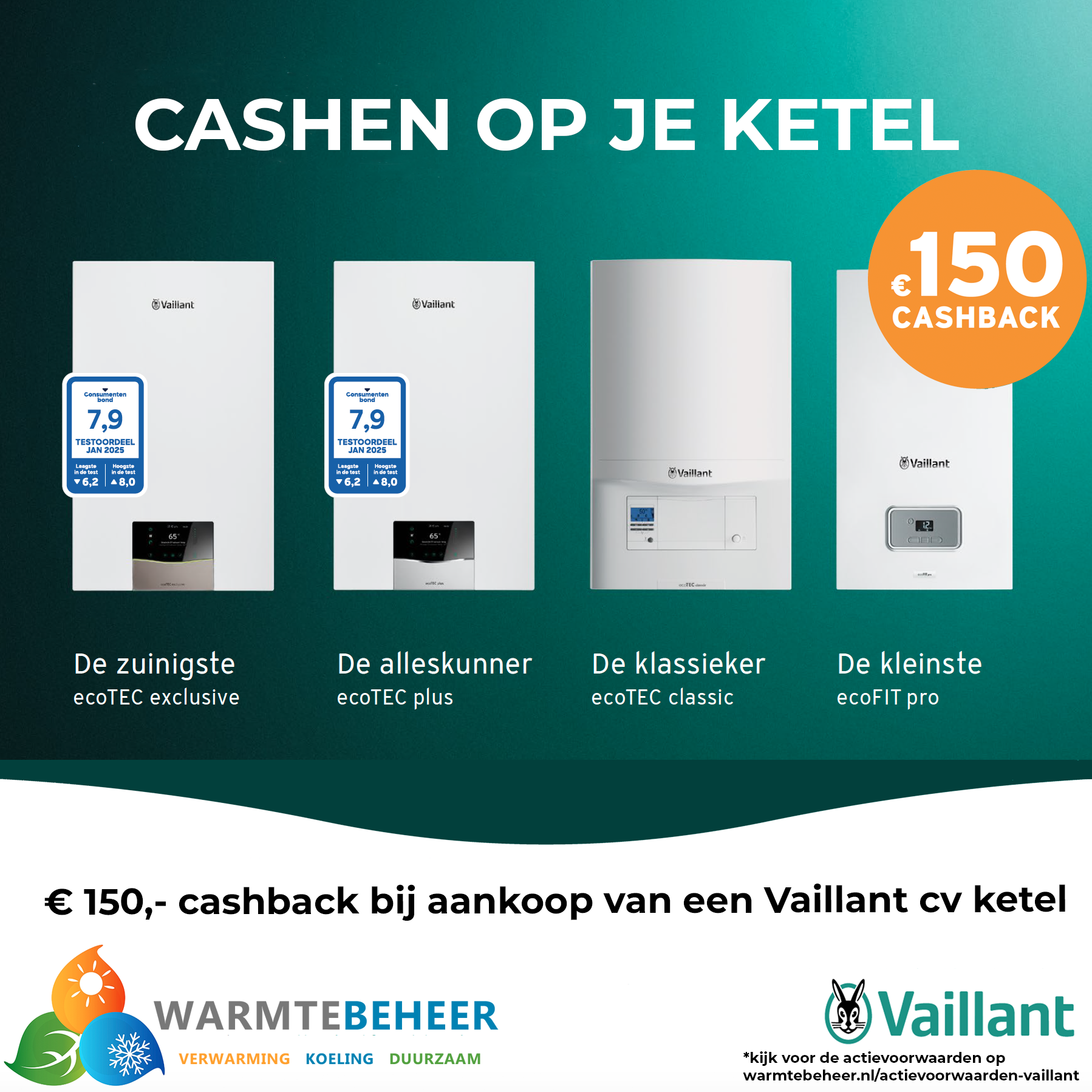 Cashback 150 euro Vaillant cv-ketels